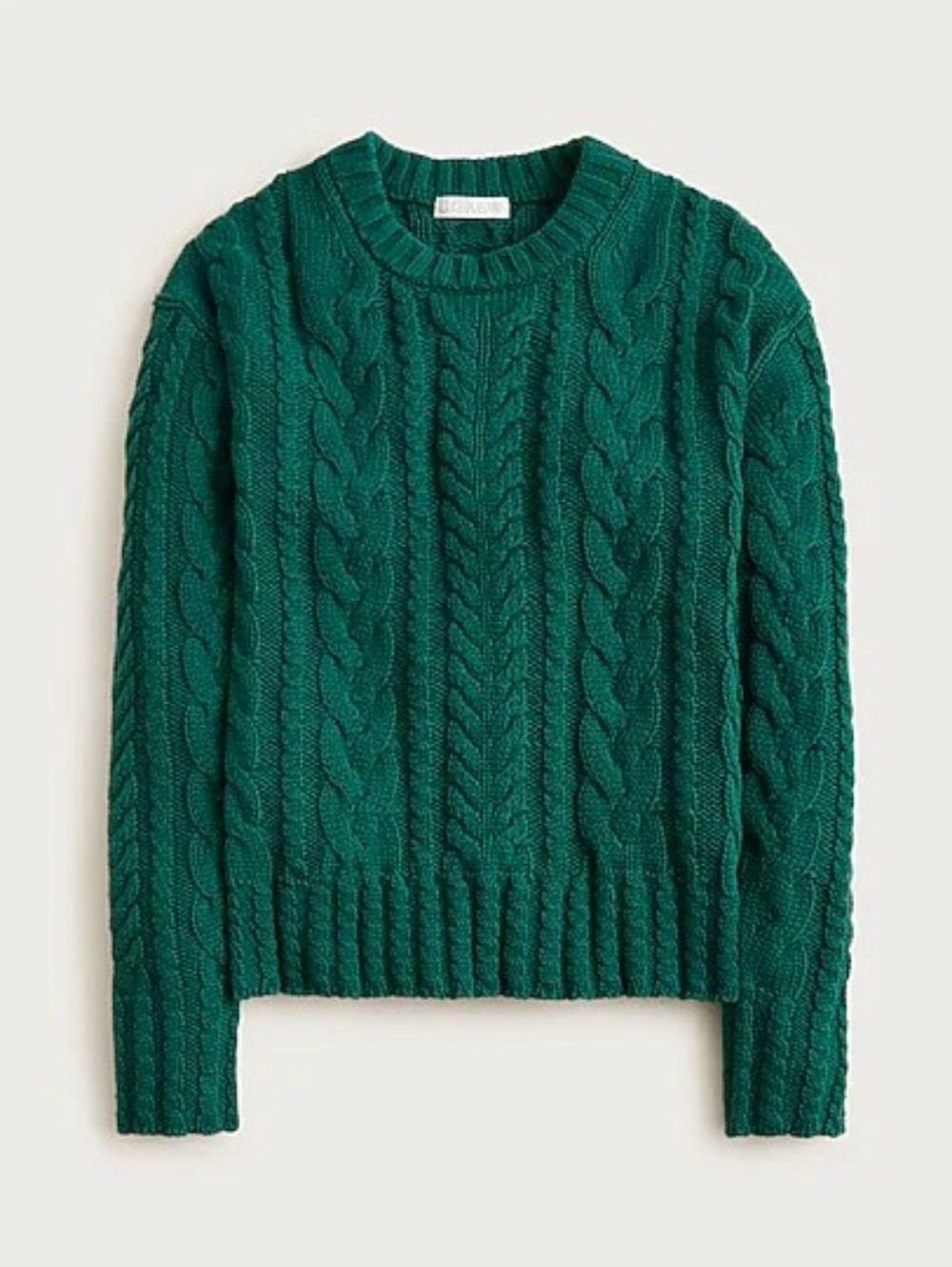J Crew Green Cable-Knit Crewneck Sweater - Classic Women's Pullover